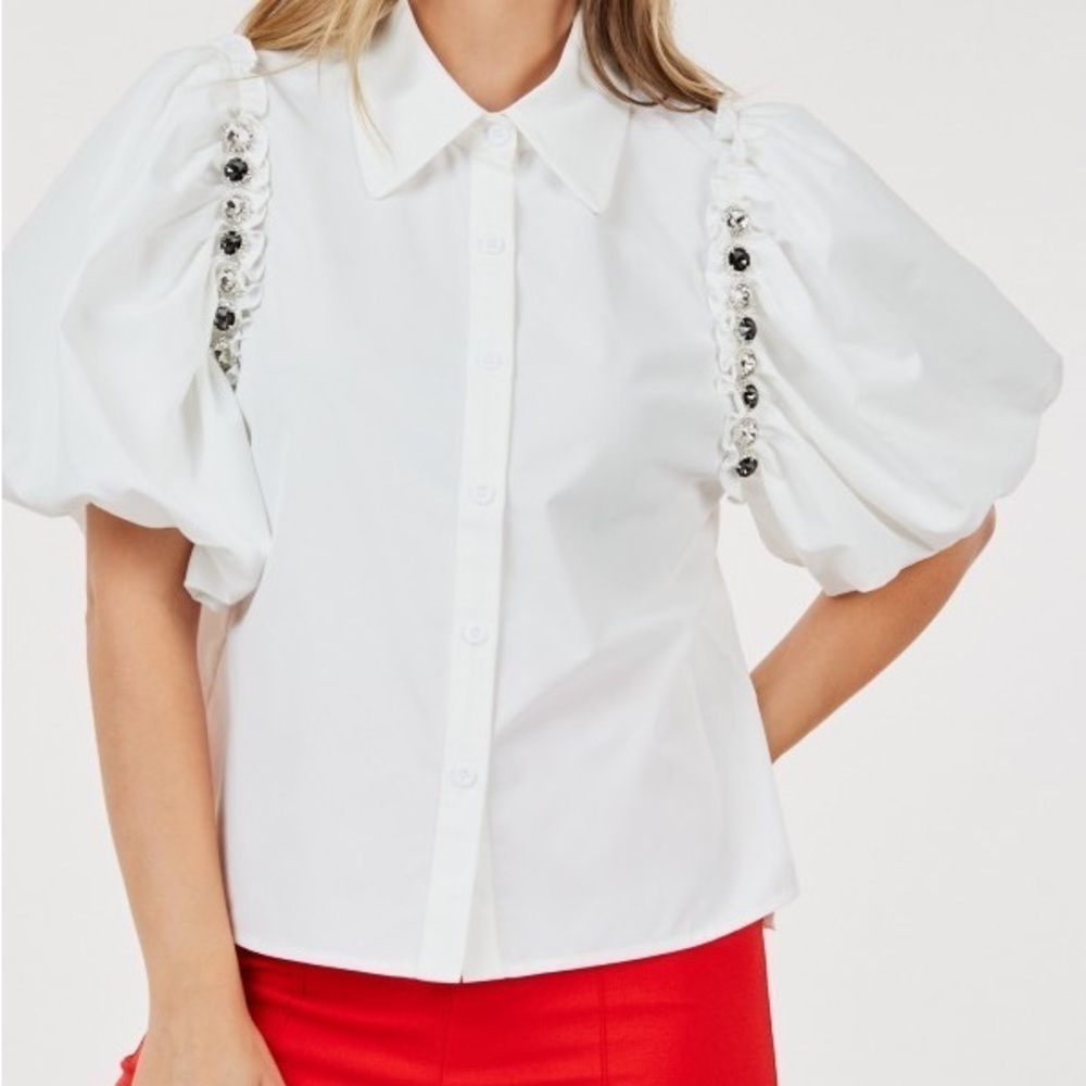 White Top with Embellished Sleeves